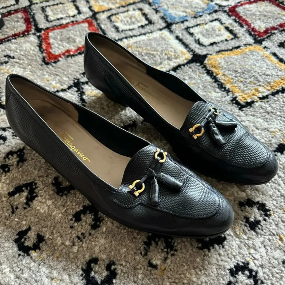 Salvatore Ferragamo Womens Animal Print Loafers 8.5 Black Lizard Whimsigoth - Picture 12 of 13